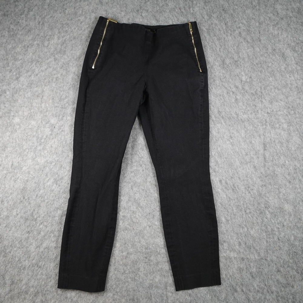 Ted Baker‎ Pant Women 2 Small Black Gold Zip Side Fastening Slim Tapered Stretch